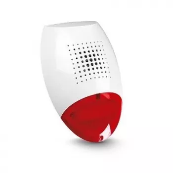 Venkovní drátěná siréna SATEL SP-500 R se zábleskovým světlem, červené pouzdro, bílá LED