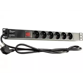 GETFORT LGF-06-Z 19 inch 1U 6-zásuvková Schuko napájecí jednotka (PDU) - 1,8 m kabel, 16A, 230V, černá