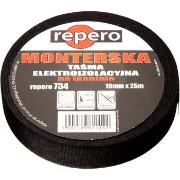 Elektroizolační páska textilní REPERO 734, bavlna, černá, 19 mm x 25 m