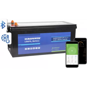 EUROPOWER LFP 12.8V 280Ah LiFePO4 baterie s Bluetooth a topnou podložkou