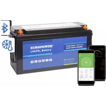 LiFePO4 baterie EUROPOWER LFP 12/150/E/B/HT/SH 12,8 V 150 Ah Bluetooth vyhřívací podložka