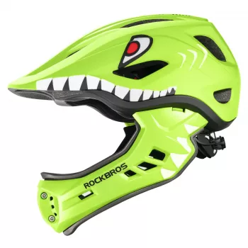 Dětská cyklistická helma ROCKBROS TT-32004 Shark s odnímatelným chráničem brady, velikost M (54-58 cm), zelená
