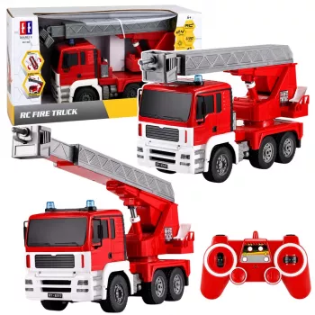 LEAN TOYS hasičské auto s otočným výložníkem 660°, dálkově ovládané RC 1:20