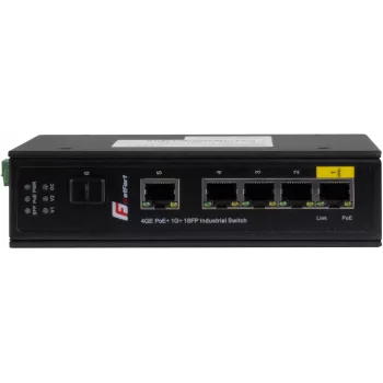 GETFORT GF-110-4PG-1G-1S průmyslový PoE+ switch, 4x PoE+ 10/100/1000Base-T + 1x 10/100/1000Base-T + 1x 1000Base-X SFP, -40°C až 80°C, DIN lišta, 65W PoE budget