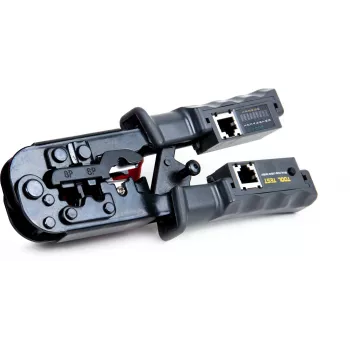 Krimpovací kleště na síťové kabely Getfort 8P8C/RJ-45, 6P6C/RJ-12, 6P4C/RJ-11 s vestavěným testerem