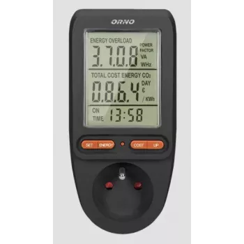 Měřicí přístroj spotřeby energie ORNO OR-WAT-435/B, 230V, 16A, LCD displej, černý