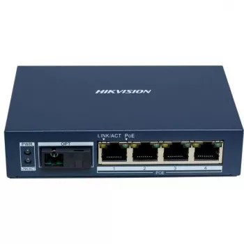 Hikvision DS-3D504TP-A Gigabit PoE optický transceiver, 4 PoE porty, 1 SC optický port