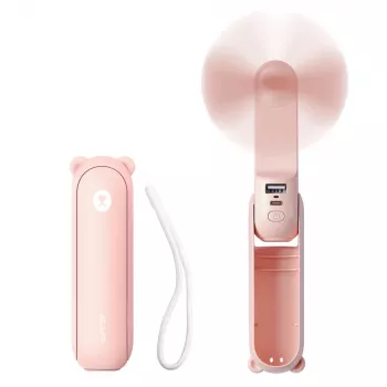 Jisulife Life8 Handheld Fan Portable USB Fan with Power Bank 2000mAh and Flashlight - Pink