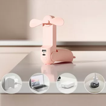 Jisulife Life8 Handheld Fan Portable USB Fan with Power Bank 2000mAh and Flashlight - Pink