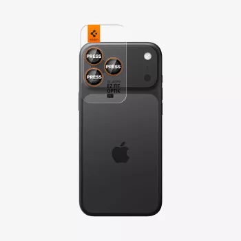 Spigen Optik Pro GLAS.TR EZ Fit Camera Protector 2 ks - tvrzený skleněný kryt fotoaparátu pro iPhone 16 Pro / 16 Pro Max / 17 Pro / 17 Pro Max (oranžový)