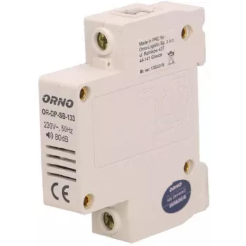 ORNO OR-DP-SB-133 Drátěný domovní zvonek, DIN lišta 1 modul, 230V AC, 85 dB, bílá/šedá