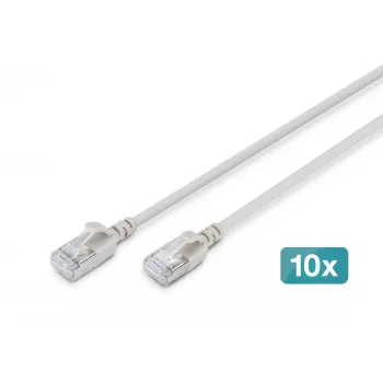 DIGITUS CAT 6A F/FTP Slim patch kabel, 0,5 m, šedý, 10 ks