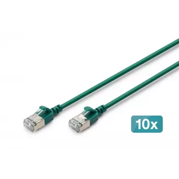 DIGITUS CAT 6A F-FTP Slim Patch Cable, 0.5 m, Green, 10-Pack