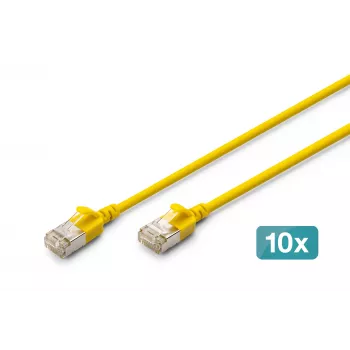 DIGITUS CAT 6A F-FTP Slim patch kabel, 0,5 m, žlutý, 10 ks, LSZH, 10Gbps, 500MHz, 28AWG měď, pozlacené RJ45