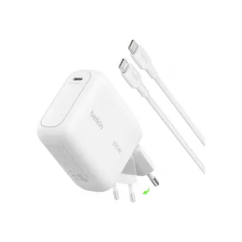 Belkin BOOSTCHARGE 100W USB-C GaN síťový adaptér s 1,5m USB-C na USB-C kabelem - bílý