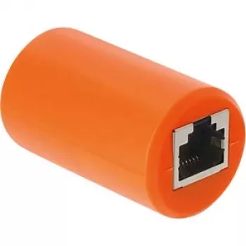 Delock RJ45 spojka zásuvka na zásuvku Cat.6A stíněná s přepěťovou ochranou, oranžová