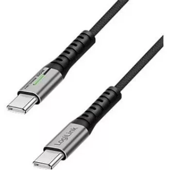 Kabel LogiLink USB 2.0 Type-C 0,3 m 480Mbps 100W PD opletený s LED černý