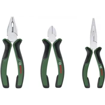 Bosch 3dílná sada kleští 1600A02C0S (zeleno-černá) – kombinované kleště, boční štípačky, sika kleště