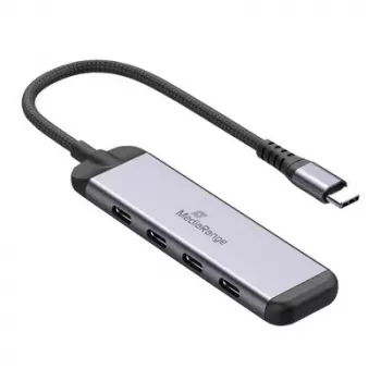 MEDIARANGE MRCS512 USB-C hub 4 porty 3x USB-C 3.2 Gen 1 + 1x PD 100W stříbrný