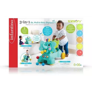 B-KIDS 3-in-1 sedací, chodící a jezdící slon od Infantino – aktivní chodítko a hračka na ježdění