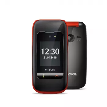 Emporia ONE V200i černo-červený (2025) – mobilní telefon pro seniory s tlačítkem SOS, nabíjecí stanicí a velkými podsvícenými tlačítky