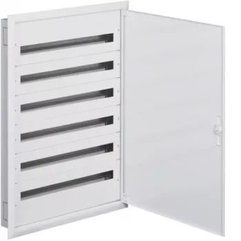 HAGER FW636FT Flush-Mounted Distribution Board, 6 Rows, 216 Modules, PE/N Terminals, IP30, White