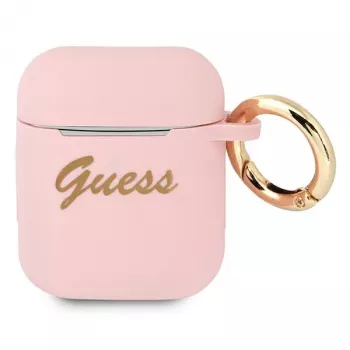 GUESS GUA2SSSI pouzdro AirPods 1/2 růžové silikon Vintage Script