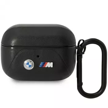 BMW kožené pouzdro na AirPods Pro s designem zakřivených linií - černé