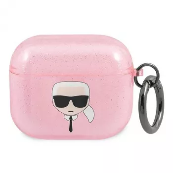 Karl Lagerfeld KLA3UKHGP Glitter Karl's Head pouzdro AirPods 3 - růžová