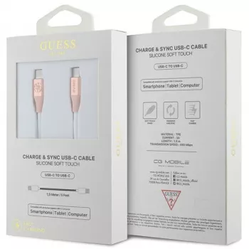 GUESS GUCCLALRGDP USB-C na USB-C rychlonabíjecí kabel 1,5 m růžový s raženým logem