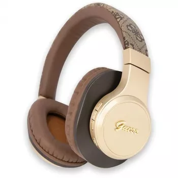 GUESS 4G Script Metal Logo bezdrátová on-ear sluchátka Bluetooth 5.3 hnědá