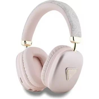 GUESS PU kůže 4G Triangle Logo Bluetooth stereo sluchátka růžová