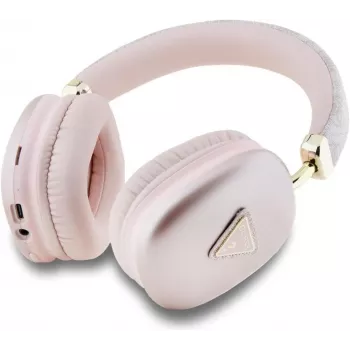 GUESS PU kůže 4G Triangle Logo Bluetooth stereo sluchátka růžová