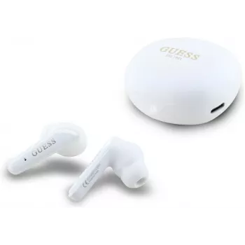 GUESS Flat Classic Logo Electroplated True Wireless sluchátka, bílá
