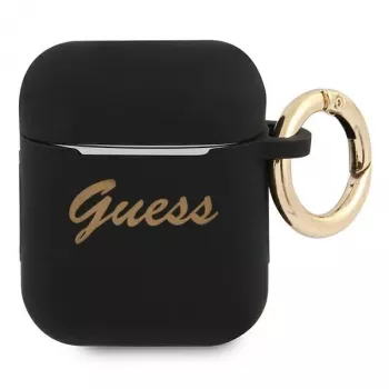 Guess GUA2SSSK pouzdro na AirPods 1/2 černé silikon Vintage Script