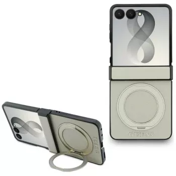 Guess Magnetic Ring Stand Grained Classic Logo pouzdro MagSafe pro Samsung Galaxy Z Flip 8, béžová