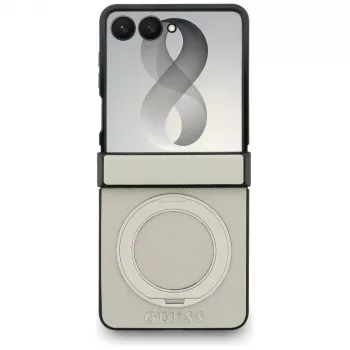 Guess Magnetic Ring Stand Grained Classic Logo pouzdro MagSafe pro Samsung Galaxy Z Flip 8, béžová