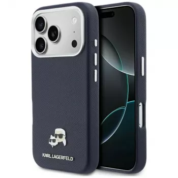 Karl Lagerfeld Karl & Choupette Head Pins Saffiano pouzdro MagSafe pro iPhone 17 Pro Max - modrá