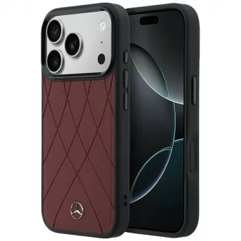 Mercedes kožené pouzdro Crossed Lines MagSafe pro iPhone 18 Pro Max / 17 Pro Max – vínová