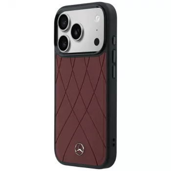 Mercedes kožené pouzdro Crossed Lines MagSafe pro iPhone 18 Pro Max / 17 Pro Max – vínová