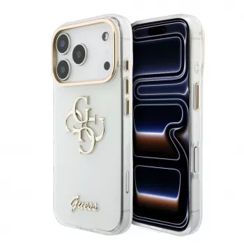 GUESS IML 4G Script Metal MagSafe pouzdro pro iPhone 18 Pro / 17 Pro, bílá