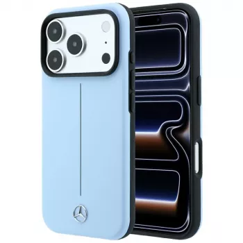 Pouzdro MagSafe Mercedes Leather Semi Wrap Iconic Line pro iPhone 18 Pro Max / 17 Pro Max – modré