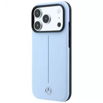 Pouzdro MagSafe Mercedes Leather Semi Wrap Iconic Line pro iPhone 18 Pro Max / 17 Pro Max – modré