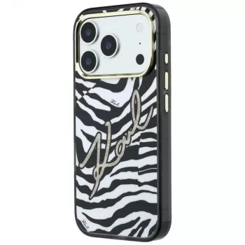 Karl Lagerfeld IML Signature Zebra Glitter MagSafe pouzdro pro iPhone 18 Pro Max / 17 Pro Max - zlatá