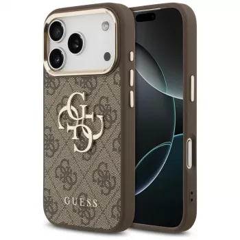 GUESS 4G Big Logo Classic pouzdro na telefon pro iPhone 17 Pro Max / 18 Pro Max - hnědá & zlatá