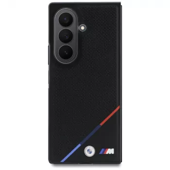Pouzdro MagSafe BMW M Leather Perforated Tricolor Stripe Metal Logos pro Samsung Galaxy Z Fold8 Ultra – černé