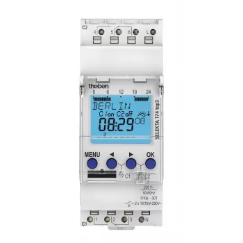 THEBEN SEL174top3 Astro Digital Time Switch, 2-Channel, Weekly/Astro Program, 230 V AC, DIN Rail, 2 Modules, 10-Year Power Reserve
