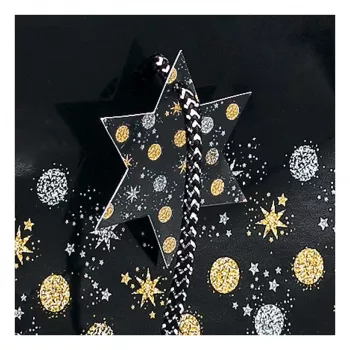 Dárková taška na 5 lahví SIGEL GT030 Stardust, tmavě modrá s metalickými akcenty, textilní šňůrová ucha, 320 x 100 x 380 mm