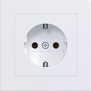 HAGER WAS1120WM SCHUKO Socket Outlet with Cover Plate, Screwless Terminals, A.1, Light White Matt
