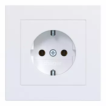 HAGER WAS1120WM SCHUKO Socket Outlet with Cover Plate, Screwless Terminals, A.1, Light White Matt